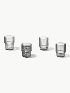 Mondgeblazen waterglazen Ripple met groefreliëf, 4-delig^ferm LIVING Outlet