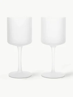 Mondgeblazen witte wijnglazen Ripple met groefreliëf, 2 stuks^ferm LIVING Clearance