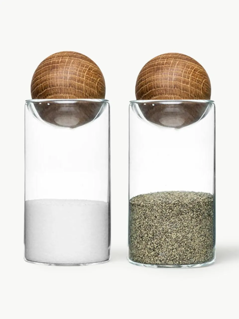 Mondgeblazen zout- en peperstrooier Nature met houten deksel, set van 2^Sagaform Fashion
