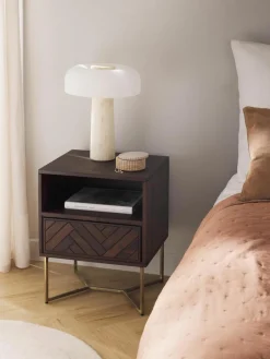 Nachtkastje Luca van mangohout met visgraat-patroon^Westwing Collection Outlet