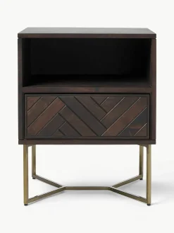 Nachtkastje Luca van mangohout met visgraat-patroon^Westwing Collection Outlet