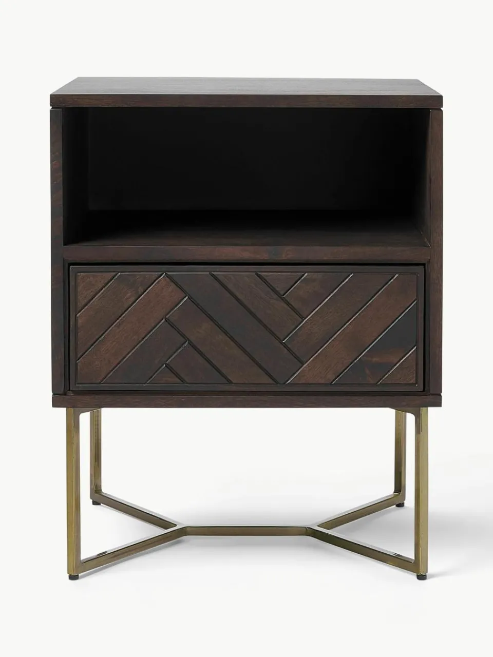 Nachtkastje Luca van mangohout met visgraat-patroon^Westwing Collection Outlet