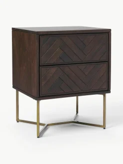 Nachtkastje Luca van mangohout met visgraat-patroon^Westwing Collection New