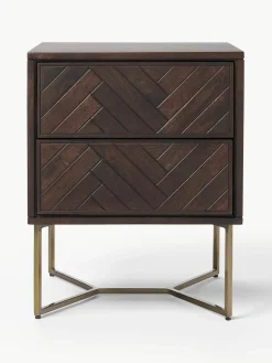 Nachtkastje Luca van mangohout met visgraat-patroon^Westwing Collection New