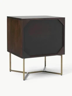 Nachtkastje Luca van mangohout met visgraat-patroon^Westwing Collection New