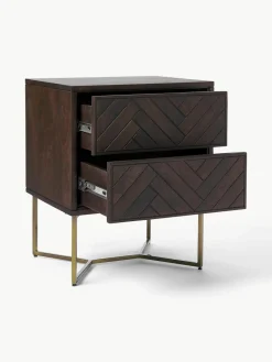 Nachtkastje Luca van mangohout met visgraat-patroon^Westwing Collection New