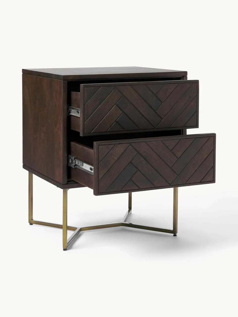 Nachtkastje Luca van mangohout met visgraat-patroon^Westwing Collection New