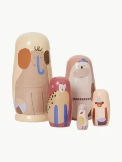 Nestpoppen Critter van Schima Superba hout, set van 5^ferm LIVING Kids New