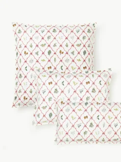 Omkeerbare katoenen perkale kussenhoes Twigs met winterse prints^Westwing Collection Outlet