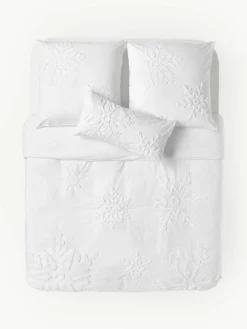Perkalkatoenen dekbedovertrek Vidal met getuft sneeuwvlokmotief^Westwing Collection Online