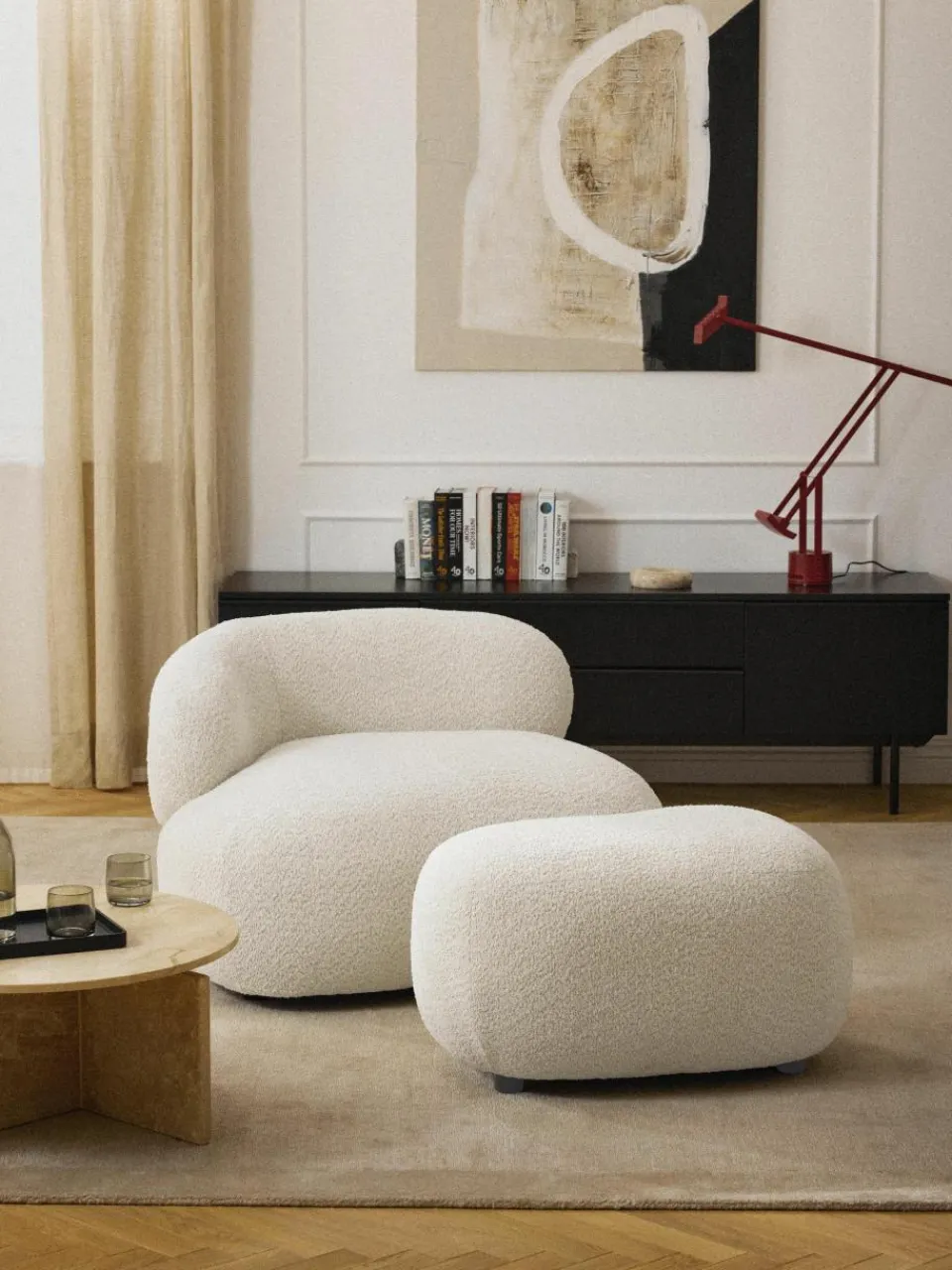 Poef Alba uit teddy-bouclé^Westwing Collection Sale
