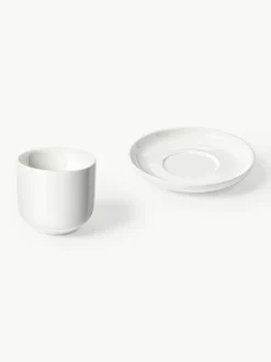 Porseleinen espressokopjes Nessa met schotels, 4 stuks^Westwing Collection Best