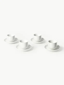 Porseleinen espressokopjes Nessa met schotels, 4 stuks^Westwing Collection Best