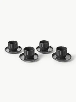 Porseleinen espressokopjes Nessa met schotels, 4 stuks^Westwing Collection Online