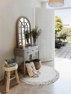Rond katoenen vloerkleed Daya met franjes, handgetuft^Westwing Collection Discount