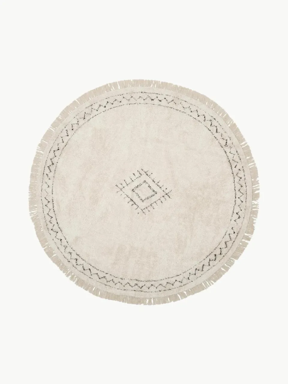 Rond katoenen vloerkleed Fionn met franjes, handgetuft^Westwing Collection Clearance