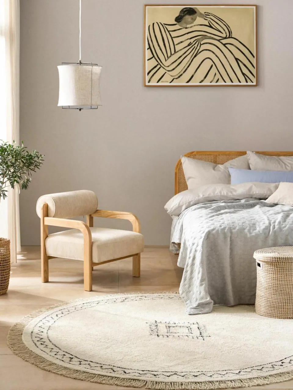 Rond katoenen vloerkleed Fionn met franjes, handgetuft^Westwing Collection Clearance