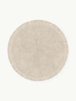 Rond katoenen vloerkleed Daya met franjes, handgetuft^Westwing Collection New