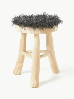 Rond zitkussen van imitatievacht Morten, gekruld^Westwing Collection Fashion