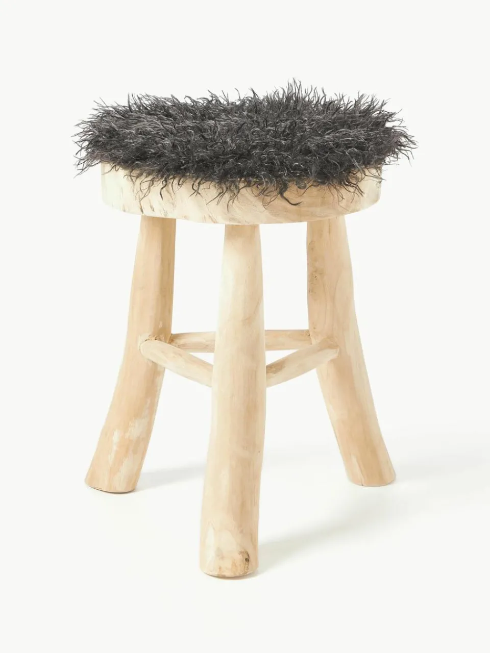 Rond zitkussen van imitatievacht Morten, gekruld^Westwing Collection Fashion