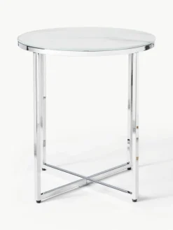 Ronde bijzettafel Antigua met glazen tafelblad in marmerlook^Westwing Collection Fashion