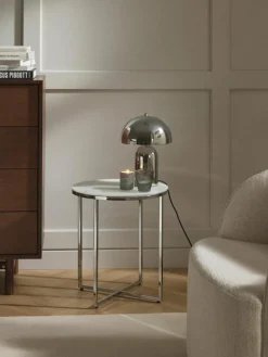Ronde bijzettafel Antigua met glazen tafelblad in marmerlook^Westwing Collection Fashion