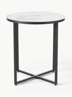 Ronde bijzettafel Antigua met glazen tafelblad in marmerlook^Westwing Collection New