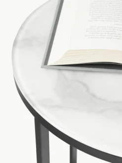 Ronde bijzettafel Antigua met glazen tafelblad in marmerlook^Westwing Collection New