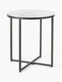 Ronde bijzettafel Antigua met glazen tafelblad in marmerlook^Westwing Collection New