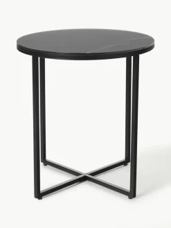 Ronde bijzettafel Antigua met glazen tafelblad in marmerlook^Westwing Collection Fashion