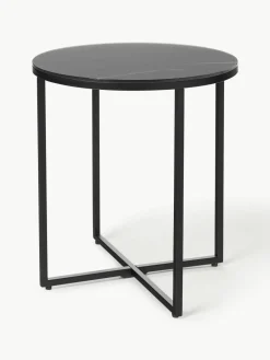 Ronde bijzettafel Antigua met glazen tafelblad in marmerlook^Westwing Collection Fashion