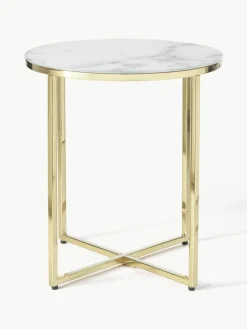 Ronde bijzettafel Antigua met glazen tafelblad in marmerlook^Westwing Collection Hot