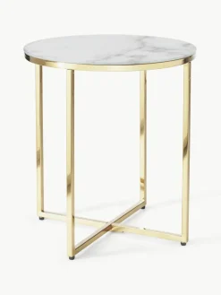 Ronde bijzettafel Antigua met glazen tafelblad in marmerlook^Westwing Collection Hot
