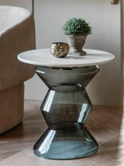Ronde bijzettafel Turin van glas en marmer, mondgeblazen^Westwing Hot
