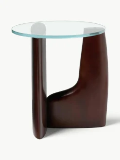 Ronde houten bijzettafel Miya met glazen tafelblad^Westwing Collection Online