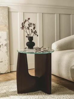 Ronde houten bijzettafel Miya met glazen tafelblad^Westwing Collection Online