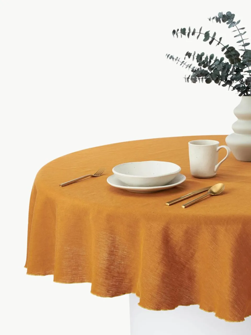 Ronde linnen tafelkleed Kennedy met bies^Westwing Collection Clearance