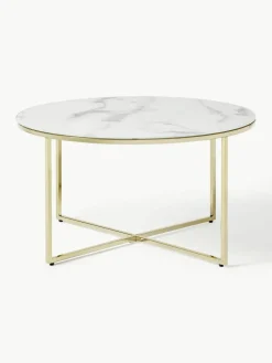 Ronde salontafel Antigua met glazen tafelblad in marmerlook^Westwing Collection Online