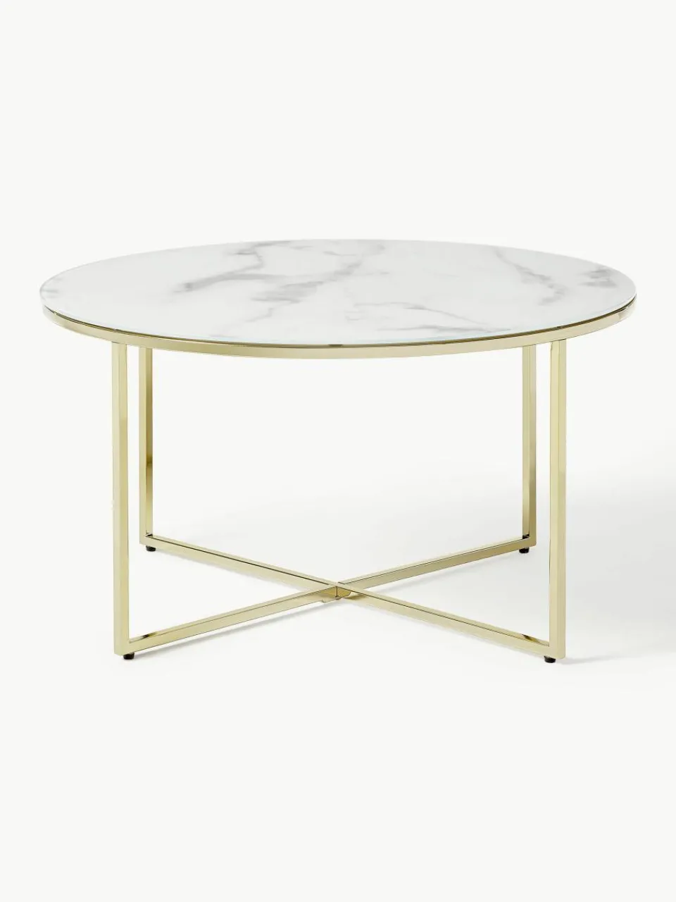 Ronde salontafel Antigua met glazen tafelblad in marmerlook^Westwing Collection Online