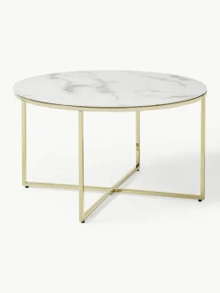 Ronde salontafel Antigua met glazen tafelblad in marmerlook^Westwing Collection Online