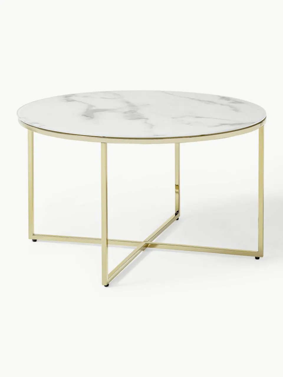 Ronde salontafel Antigua met glazen tafelblad in marmerlook^Westwing Collection Online