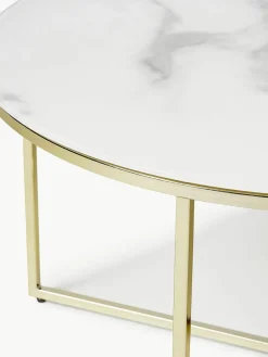 Ronde salontafel Antigua met glazen tafelblad in marmerlook^Westwing Collection Online