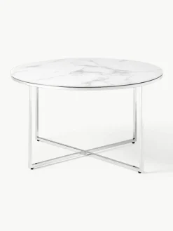 Ronde salontafel Antigua met glazen tafelblad in marmerlook^Westwing Collection Fashion