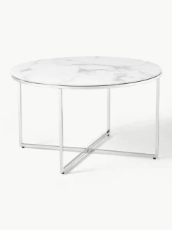 Ronde salontafel Antigua met glazen tafelblad in marmerlook^Westwing Collection Fashion