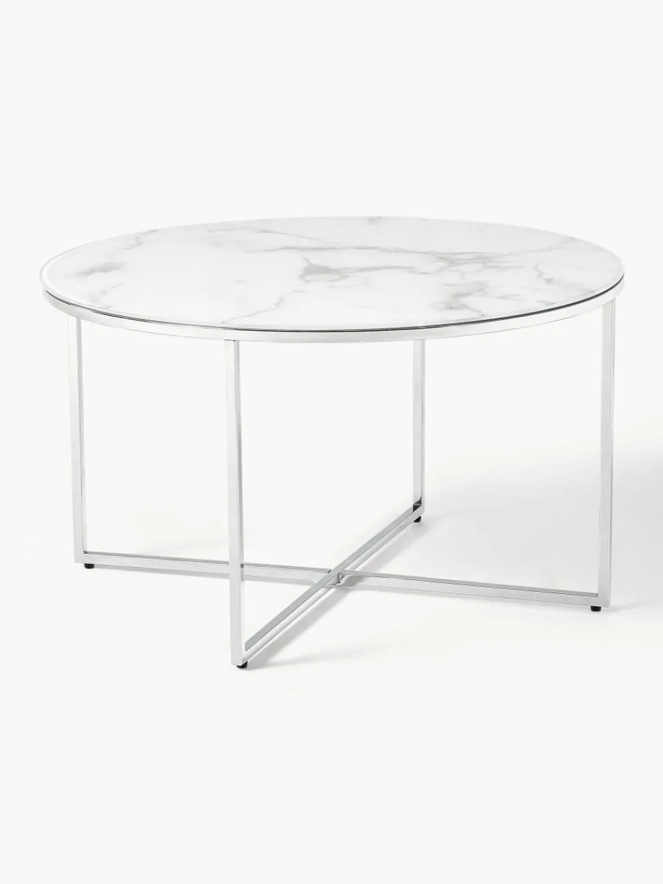 Ronde salontafel Antigua met glazen tafelblad in marmerlook^Westwing Collection Fashion