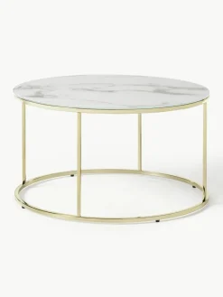 Ronde salontafel Antigua met glazen tafelblad in marmerlook^Westwing Collection New