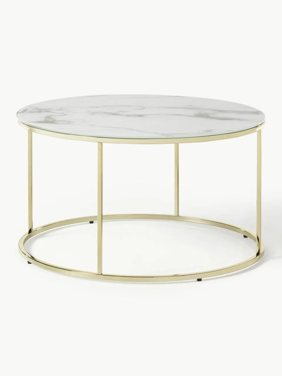 Ronde salontafel Antigua met glazen tafelblad in marmerlook^Westwing Collection New
