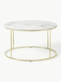 Ronde salontafel Antigua met glazen tafelblad in marmerlook^Westwing Collection New