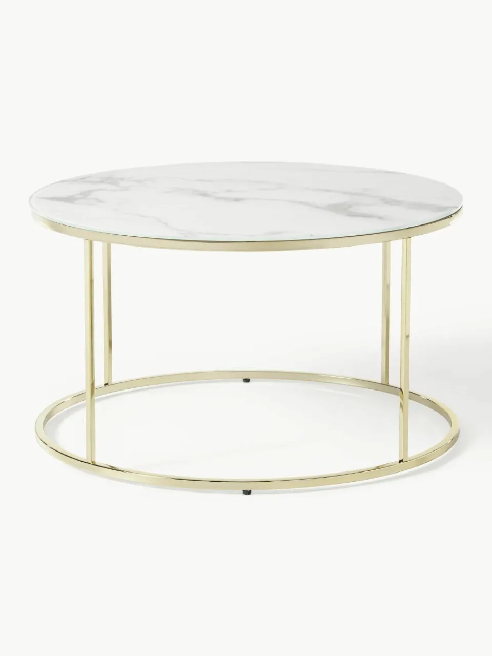 Ronde salontafel Antigua met glazen tafelblad in marmerlook^Westwing Collection New