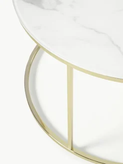 Ronde salontafel Antigua met glazen tafelblad in marmerlook^Westwing Collection New